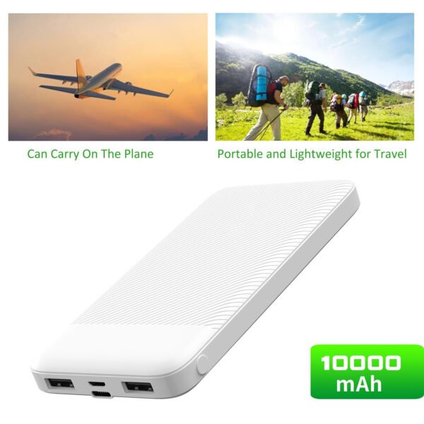 10000mAh 2A Output &Doul USB Power Bank White - Image 2