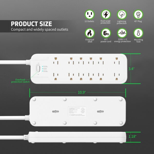 12-OUTLET POWER STRIP & 6FT POWER CORD (6/24) - Image 3