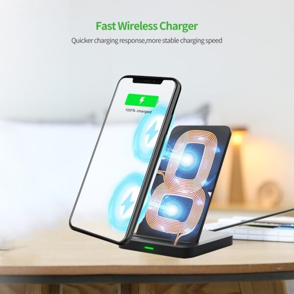 QI 10W Vertical Double Coil Wireless Fast Charger - Image 6